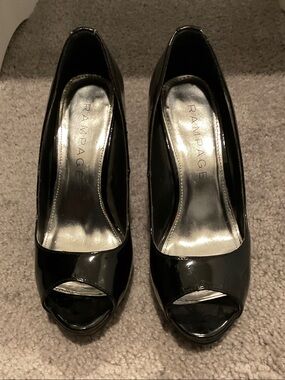 Rampage Black Patent Peep-Toe Heels